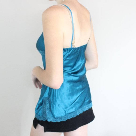 Charlotte Russe Sea Blue Green Y2K Lace Teddy Slip Cami - Picture 4 of 4